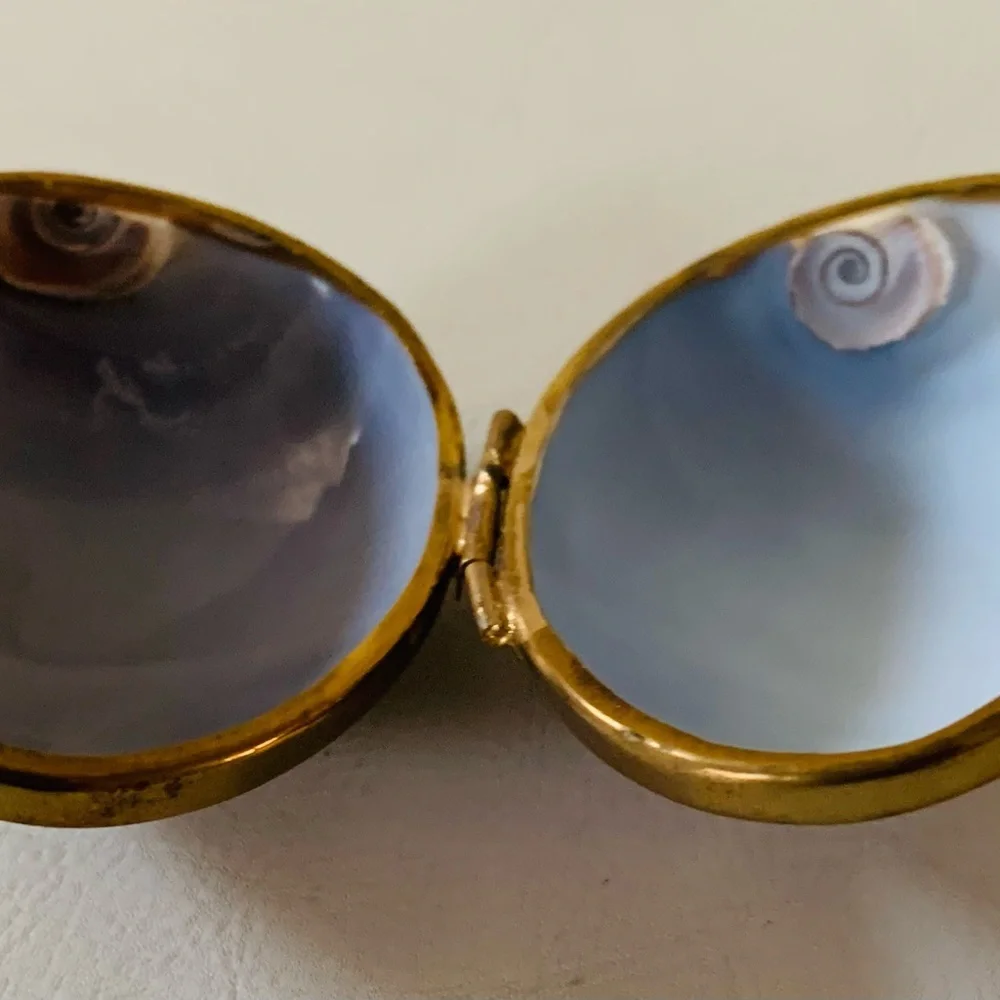 Shell trinket box with brass rim